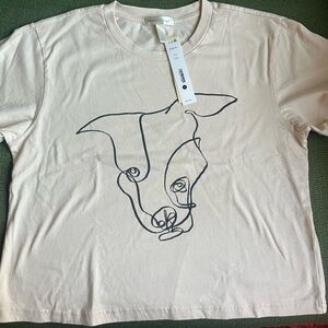 Aqua Cream T-Shirt with Dog Illustration
